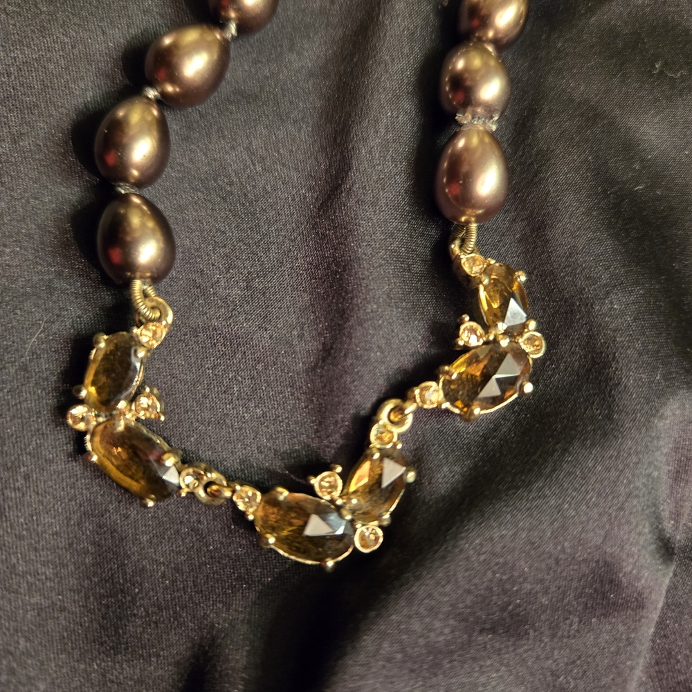 ⭐ Vintage Monet Gunmetal Bead & Purple Crystal Necklace — Collar Length — Signed - Picture 10 of 13